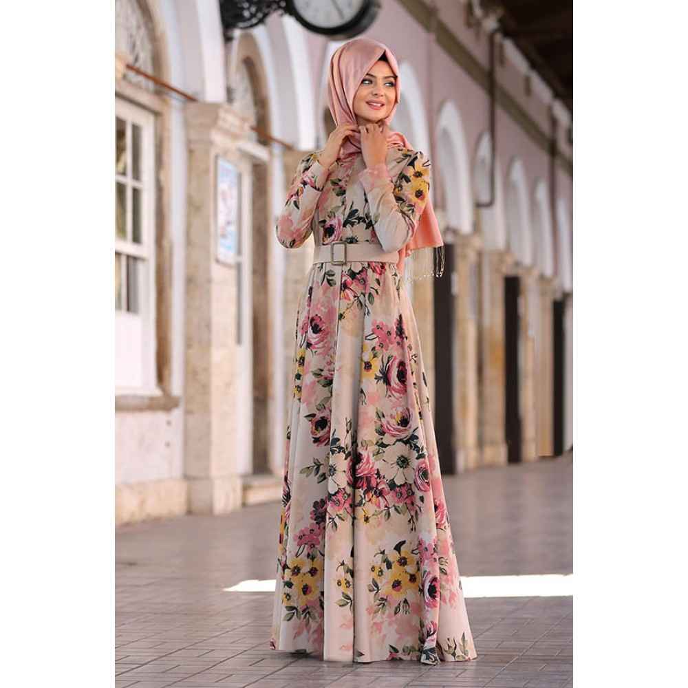 Pınar Şems Çiçekli Tesetür Elbise Modelleri
