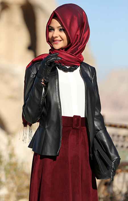 Pınar Şems Tesettür Deri Ceket Modelleri