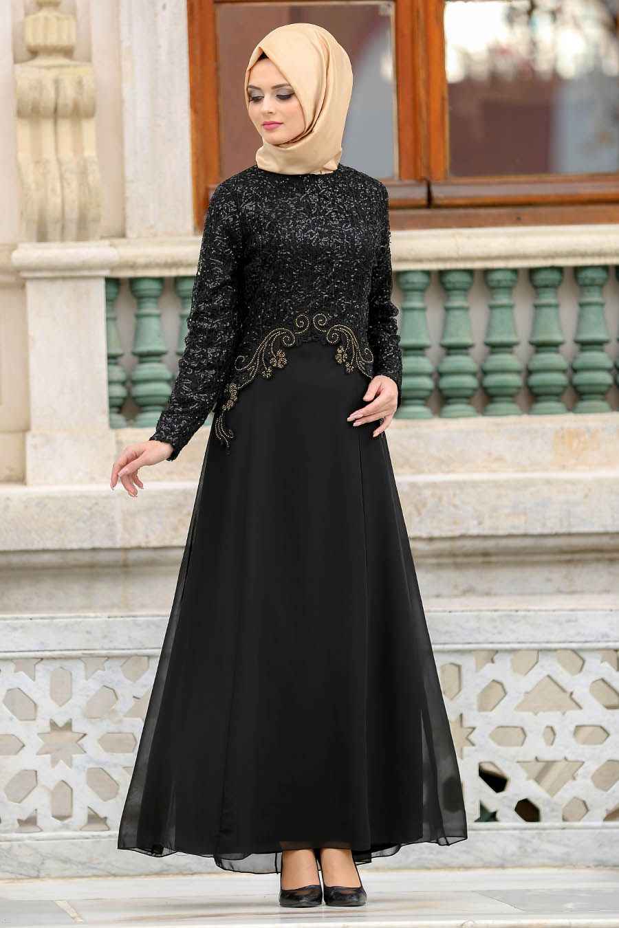 2018 Tesettür Payetli Abiye Elbise Modelleri