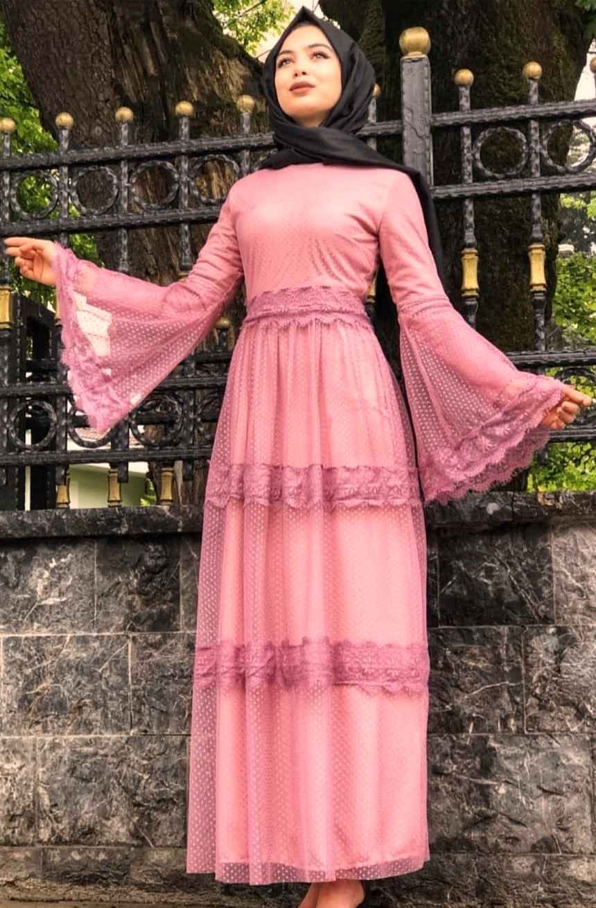 2019 Tesettür Dantelli Elbise Modası