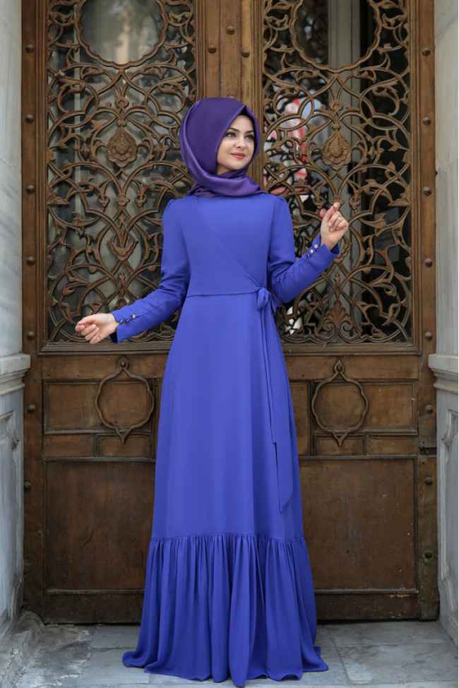 Eteği Fırfırlı Pınar Şems Tesettür Elbise Modelleri
