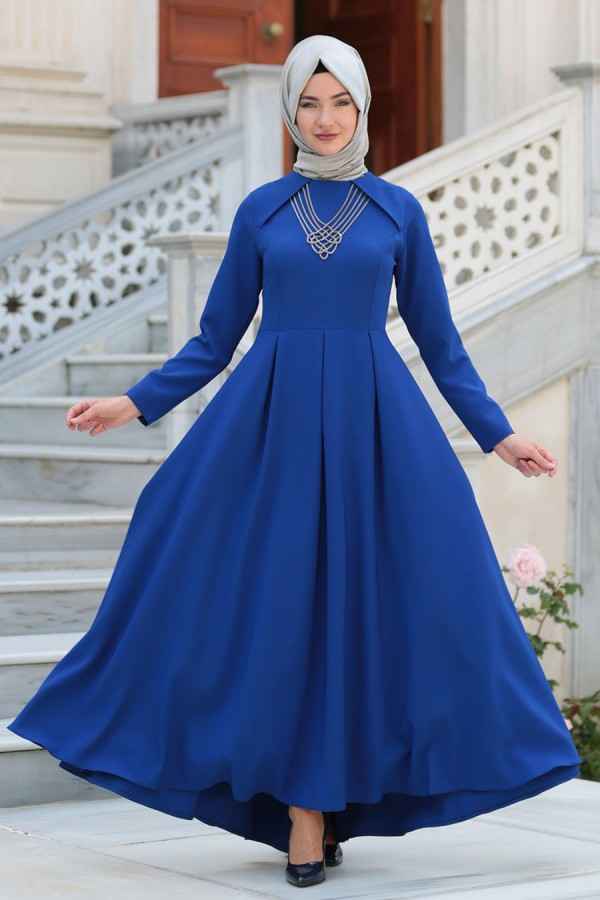 Neva Style Tesettür Mavi Elbise Modelleri