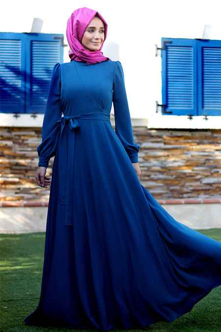 Minel Aşk Tesettür Anvelop Mavi Elbise Modelleri