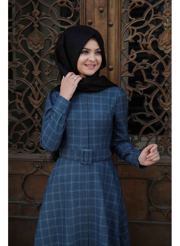 En Şık Pınar Şems Tesettür Ekose Elbise Modelleri