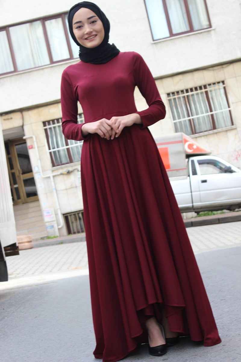 Modaonur Tesettür Bordo Renk Elbise Modası