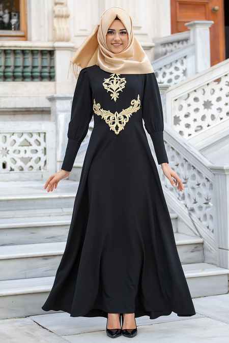 New Kenza Tesettür Siyah Abiye Elbise Modelleri