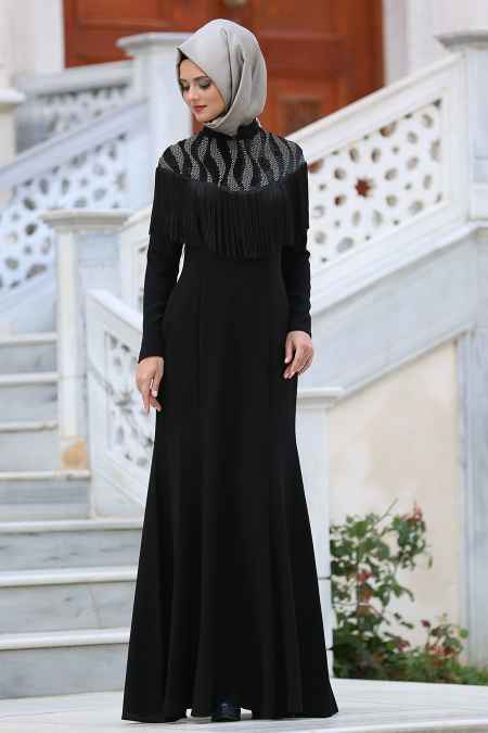 Tesettür İsland Üstü Püsküllü Abiye Elbise Modelleri