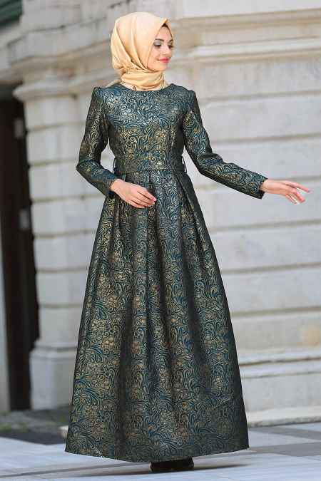 En Güzel Tesettür İsland Desenli Abiye Elbise Modelleri