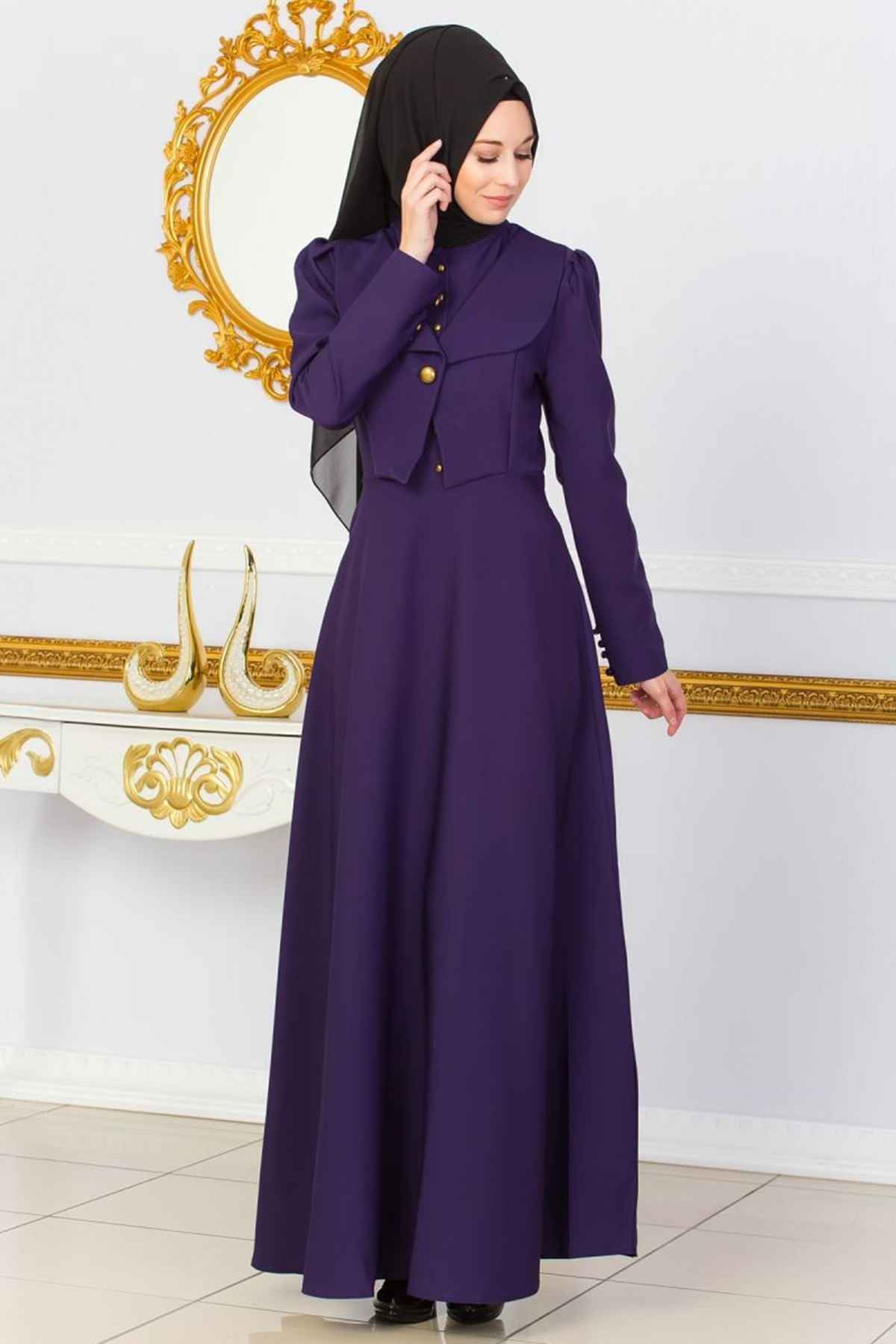 Ceket Görünümlü Patırtı Tesettür Abiye Elbise Modelleri