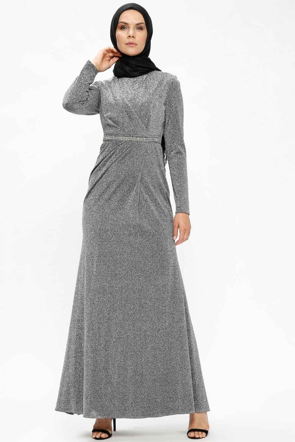 En Güzel Tesettür Puane Simli Abiye Elbise Modelleri