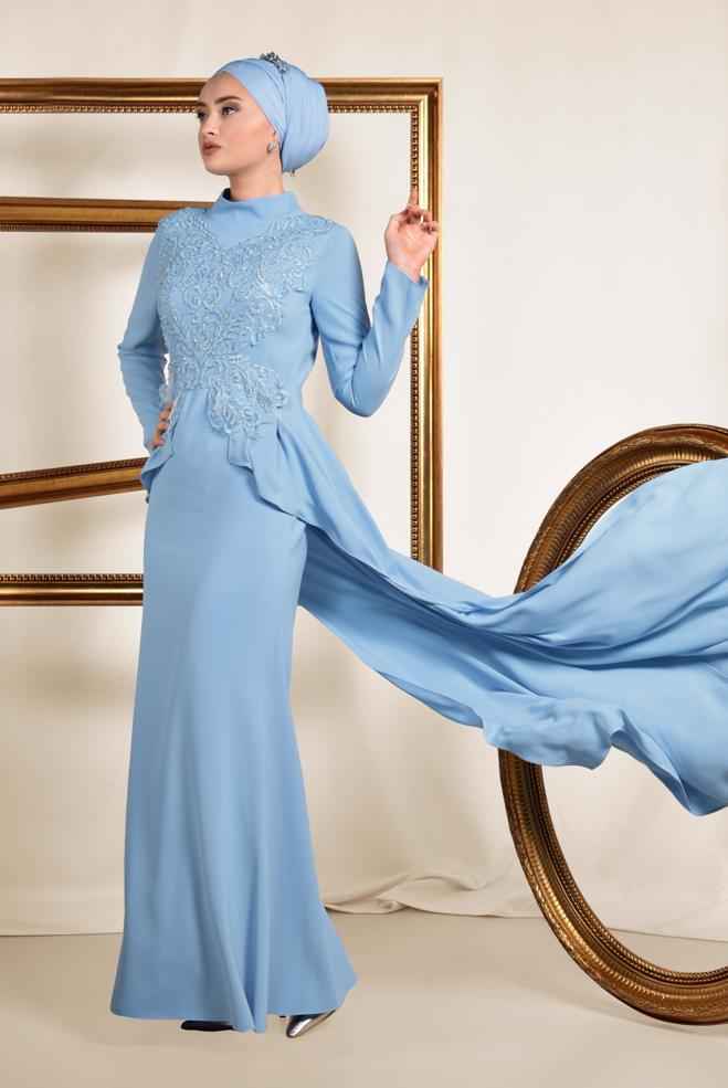 Alvina Güpürlü Pelerinli Tesettür Abiye Elbise Modelleri