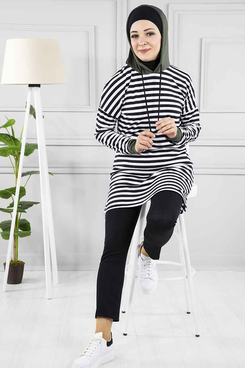 Modanoiva Zebra Desen Kapşonlu Tesettür Tunik Modelleri