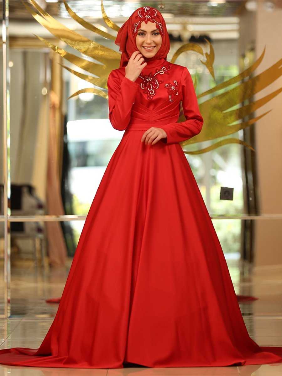 Minel Aşk Tesettür Kırmızı Abiye Elbise Modelleri