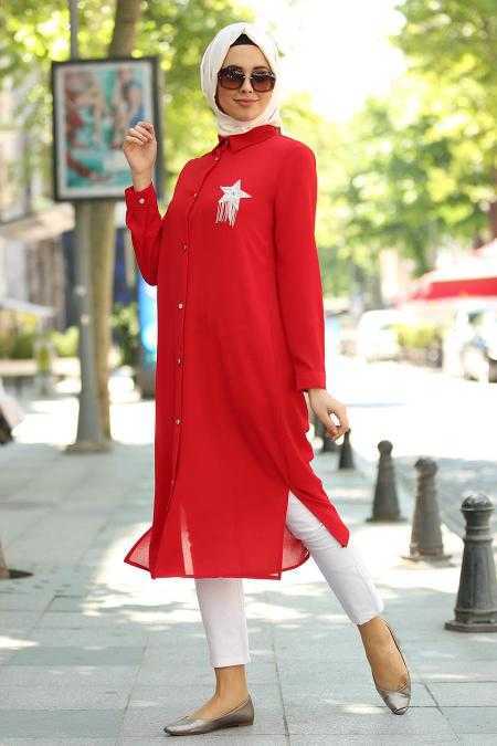 Nayla Collection Tesettür Kırmızı Tunik Modelleri