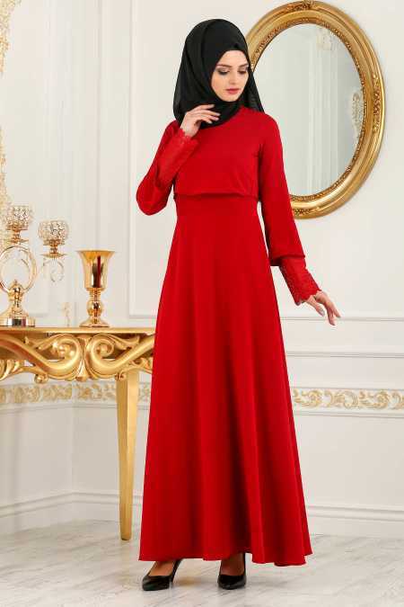 New Kenza Tesettür Kırmızı Elbise Modelleri