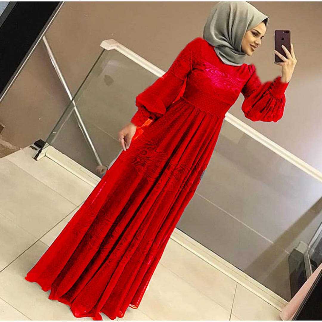Şık Kırmızı Tesettür Abiye Elbise Modelleri