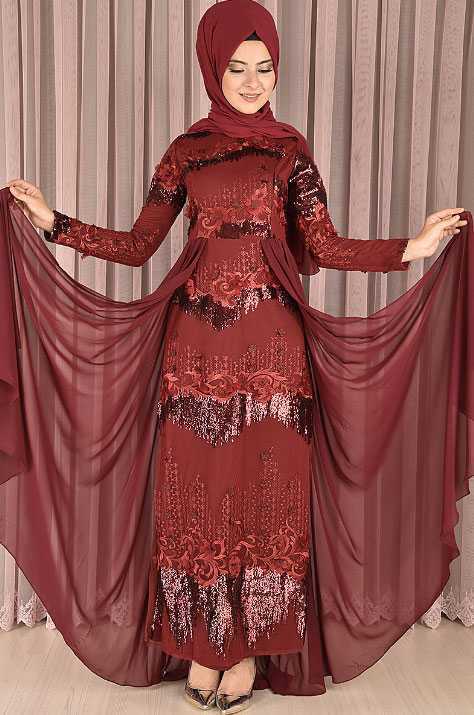 Modamerve Kırmızı Tesettür Abiye Elbise Modelleri