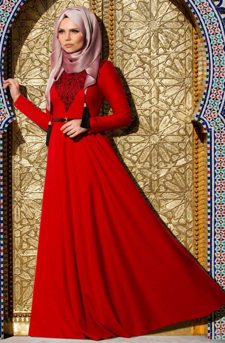 Muslima Wear Kırmızı Tesettür Abiye Elbise Modelleri