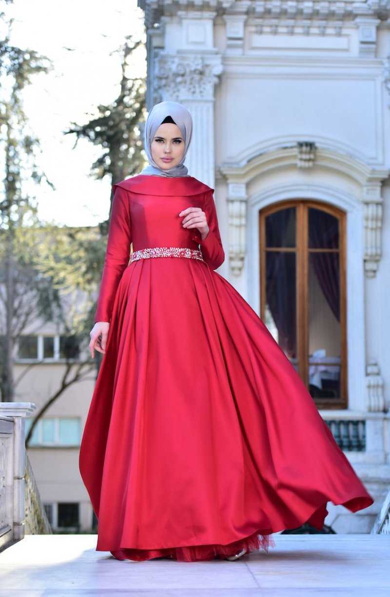 Sefamerve Taşlı Kırmızı Tesettür Abiye Elbise Modelleri
