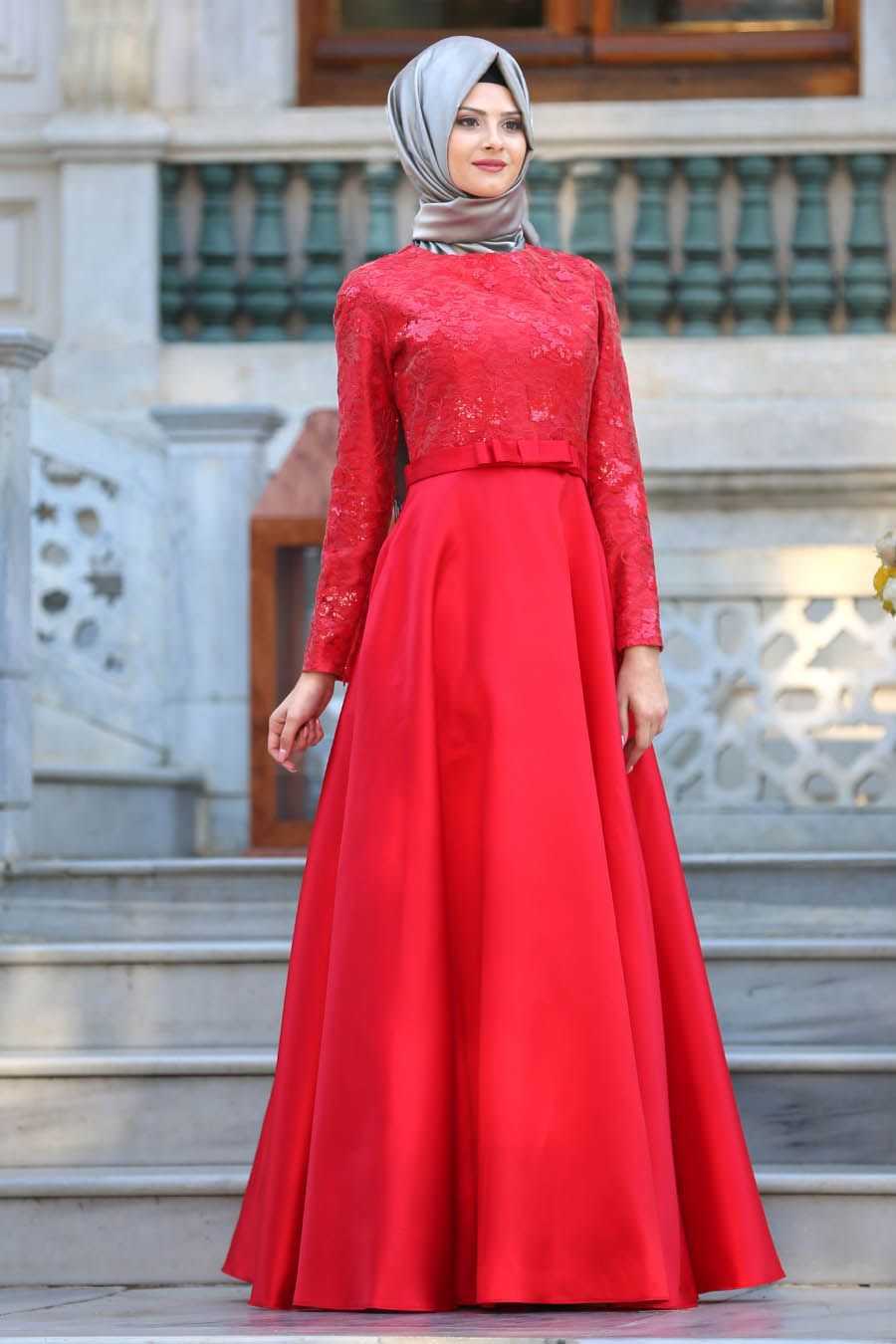 Tuay Kırmızı Tesettür Abiye Elbise Modelleri
