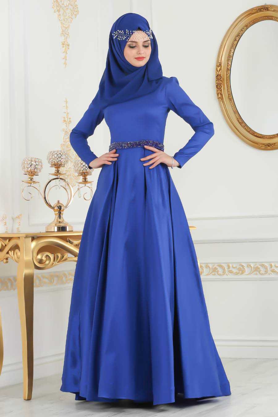 Neva Style Tesettür Boncuklu Tafta Abiye Elbise Modelleri