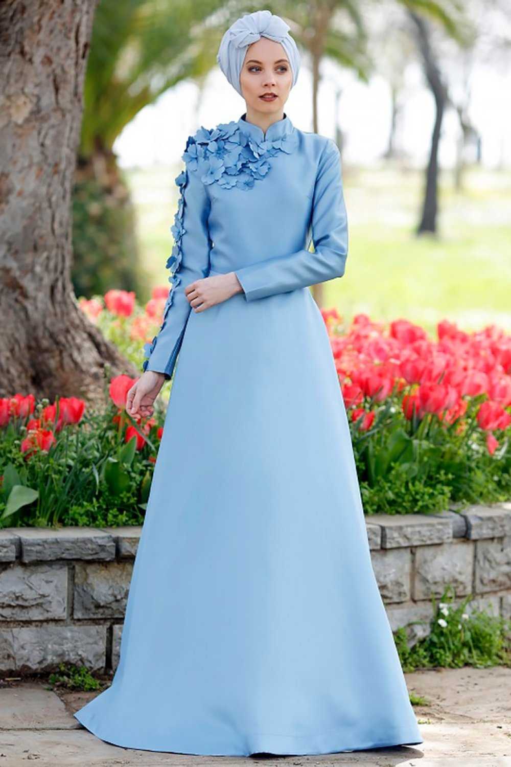 Minel Aşk Tesettür Mavi Abiye Elbise Modelleri