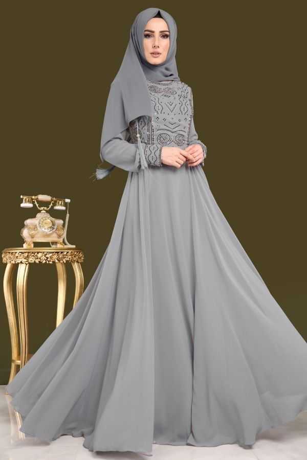 Moda Selvim Şık Tesettür Şifon Abiye Elbise Modelleri