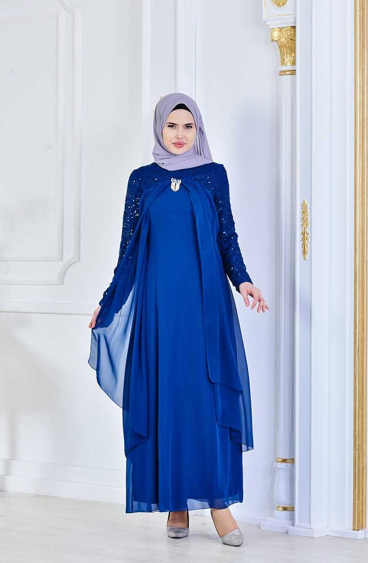 Sefamerve Broş Detaylı Tesettür Şifon Abiye Elbise Modelleri
