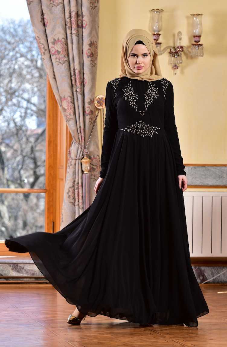 Sefamerve Tesettür Güpürlü Şifon Abiye Elbise Modelleri