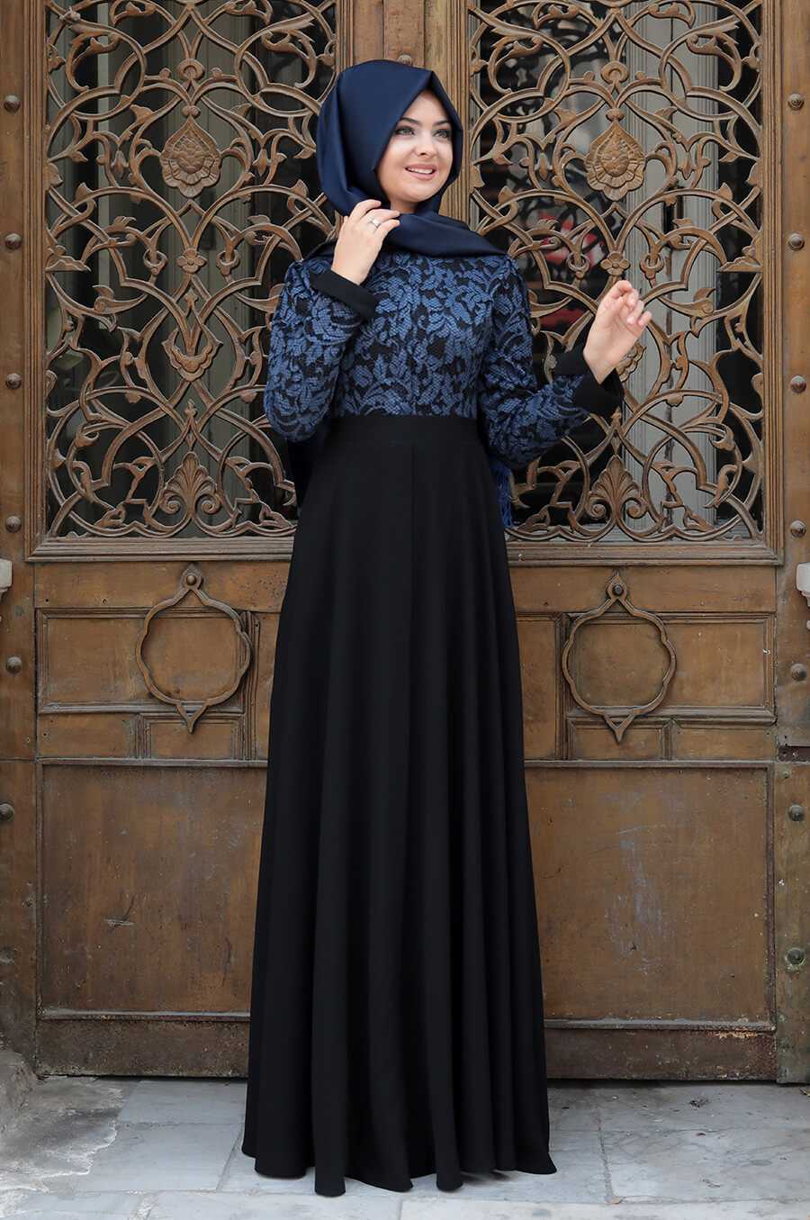 Pınar Şems Tesettür Desenli Krep Elbise Modelleri