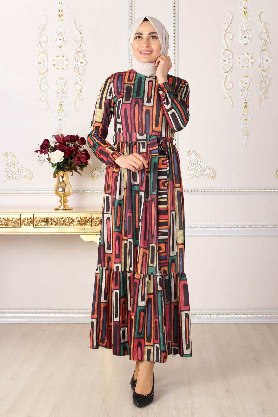 Feiza Collection Geometrik Desenli Tesettür Elbise Modelleri
