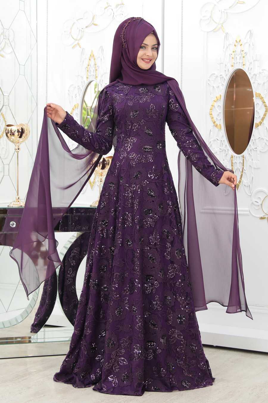 Pınar Şems Tesettür Çiçek Desenli Abiye Elbise Modelleri