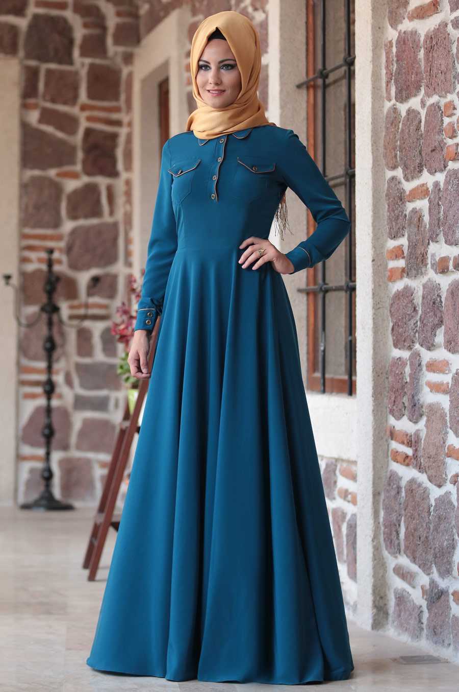 Al Marah Tesettür Petrol Mavisi Elbise Modelleri