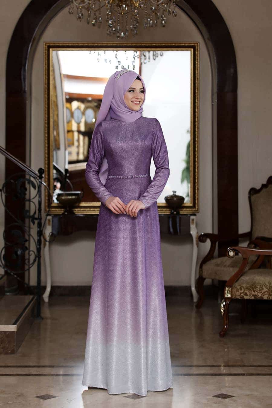 Al Marah Şal Kombinli Tesettür Abiye Elbise Modelleri