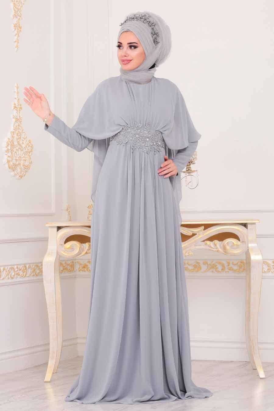 Nayla Collection Şal Kombinli Tesettür Abiye Elbise Modelleri