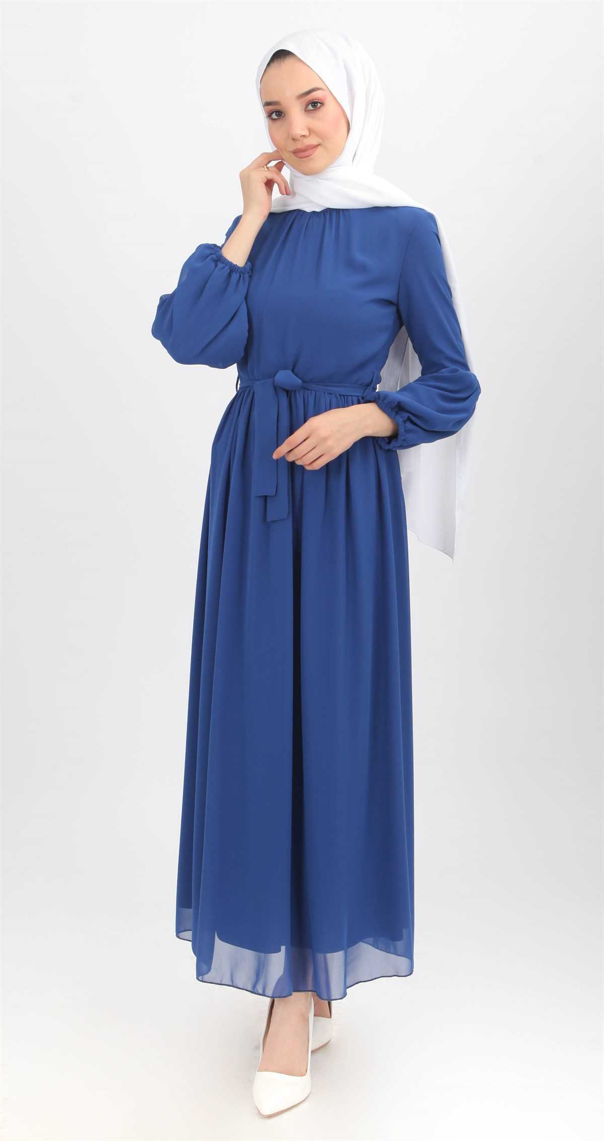 Şevval Giyim Tesettür Mavi Elbise Modelleri