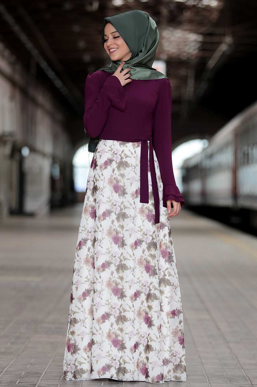 Al Marah Çiçek Desenli Tesettür Elbise Modelleri