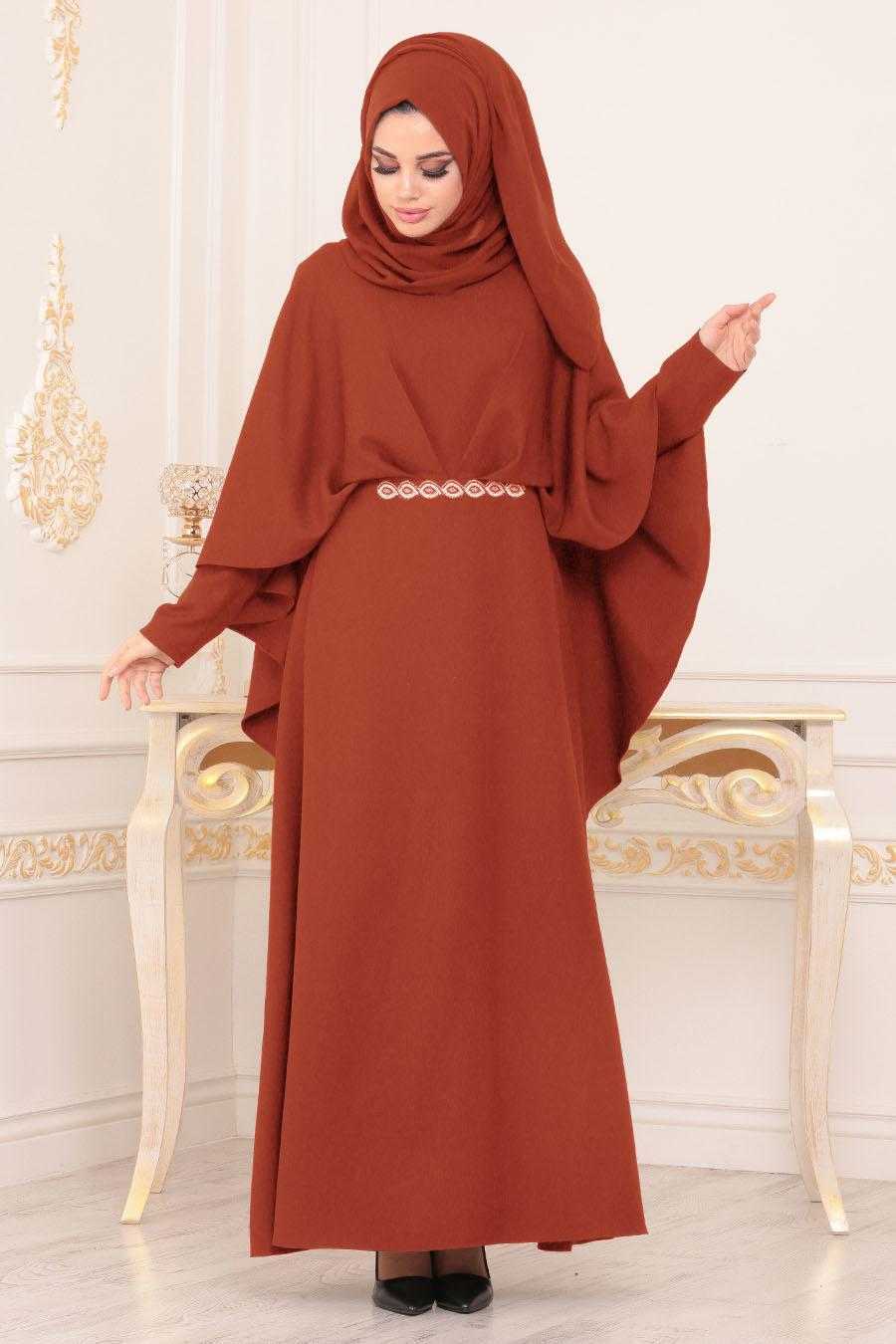 Nayla Collection Tesettür Kiremit Abiye Elbise Modası