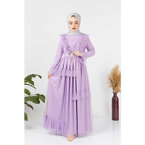 HF Moda Fırfırlı Tesettür Abiye Elbise Modelleri