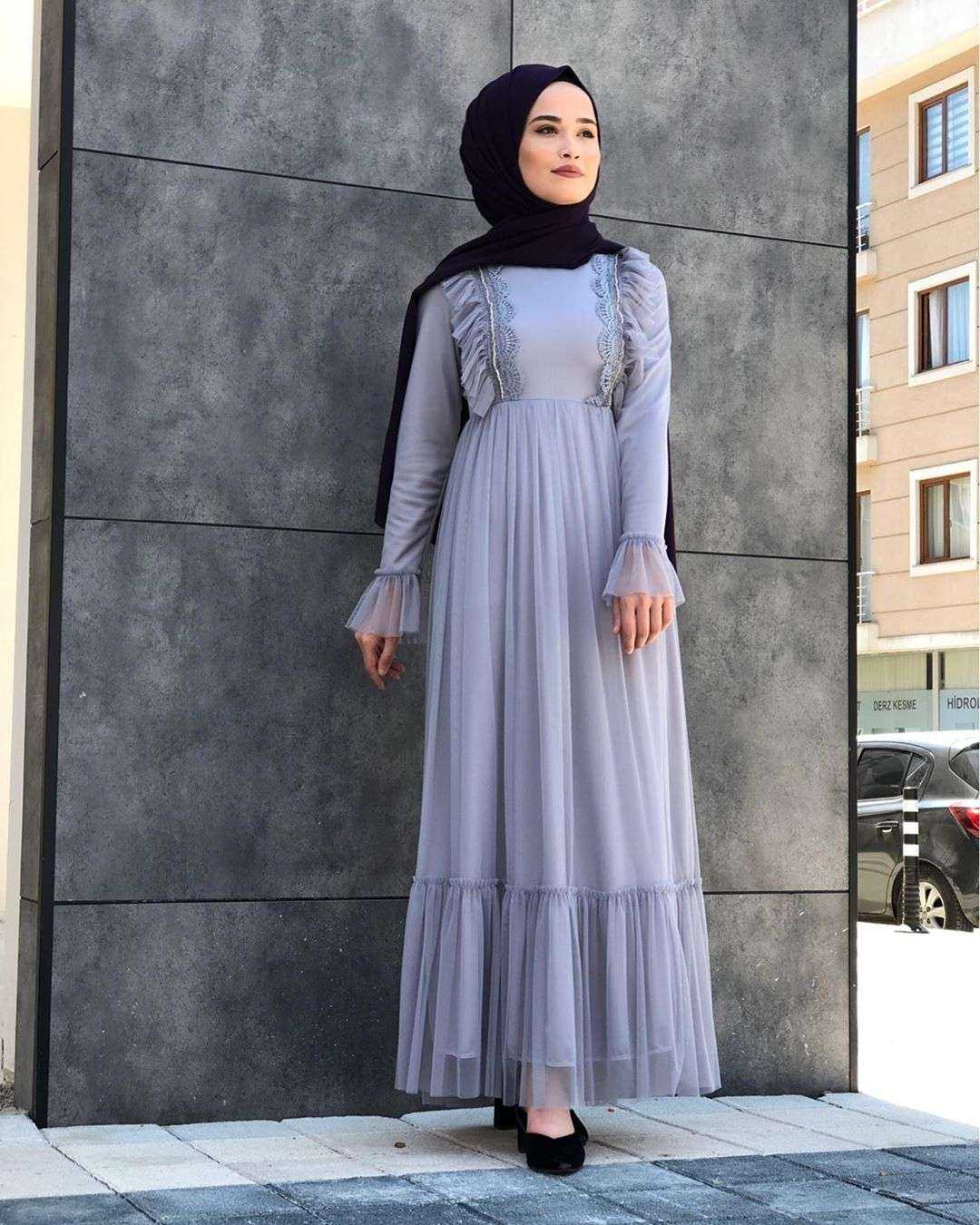 Moda Piyasa Fırfırlı Tesettür Abiye Elbise Modelleri