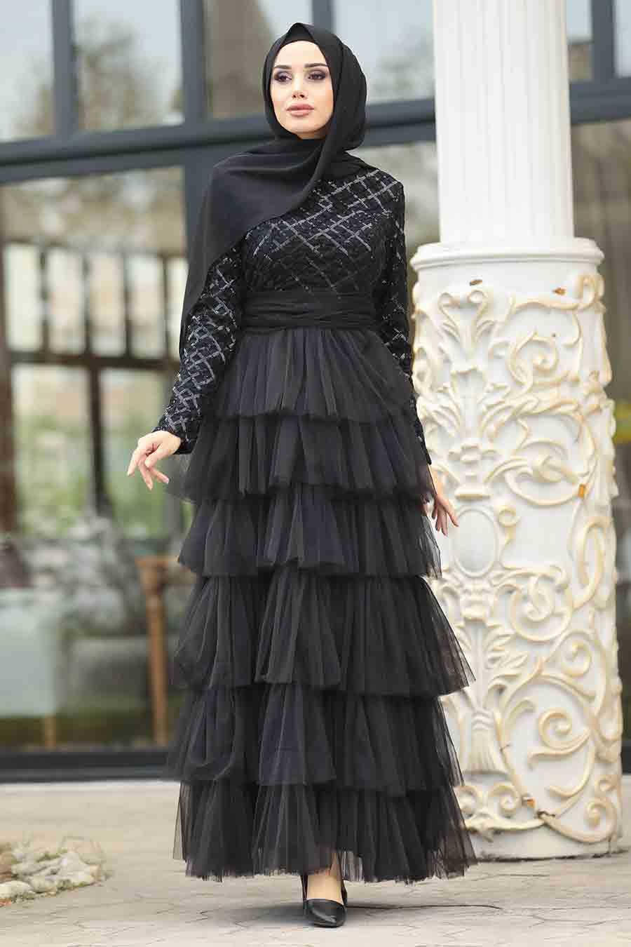 Neva Style Tül Fırfırlı Tesettür Abiye Elbise Modelleri
