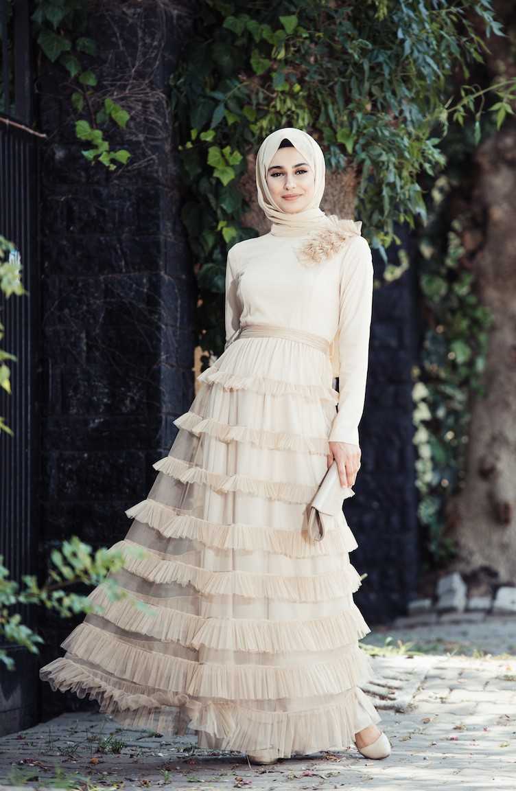 Sefamerve Tül Fırfırlı Tesettür Abiye Elbise Modelleri