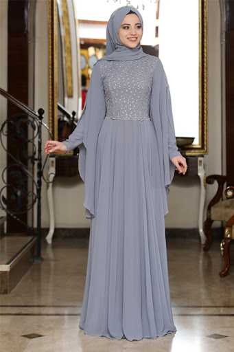Al Marah Tesettür Antrasit Reyhan Abiye Elbise Modelleri