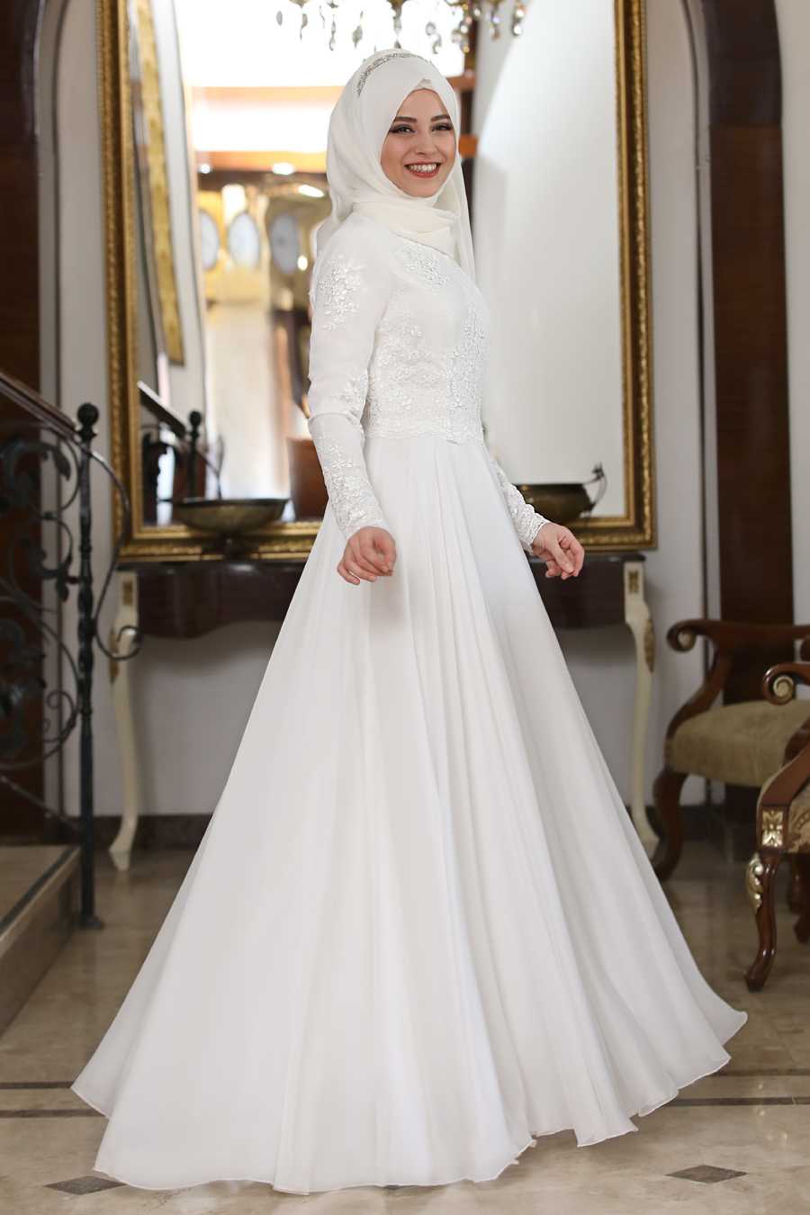 Al Marah Tesettür Beyaz Abiye Elbise Modelleri