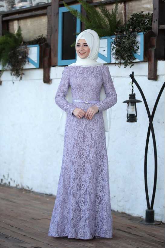 Al Marah Tesettür Lila Abiye Elbise Modelleri