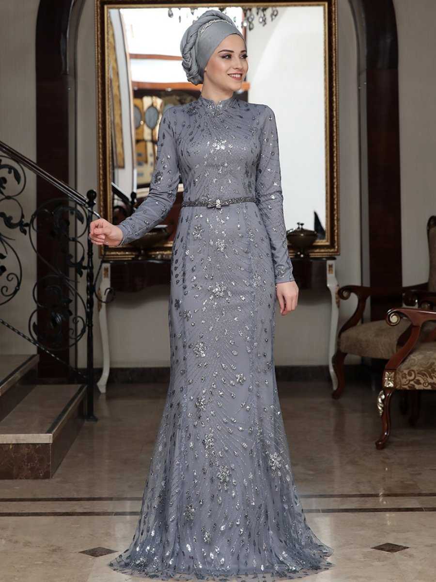 Al Marah Tesettür Pırıl Antrasit Abiye Elbise Modelleri