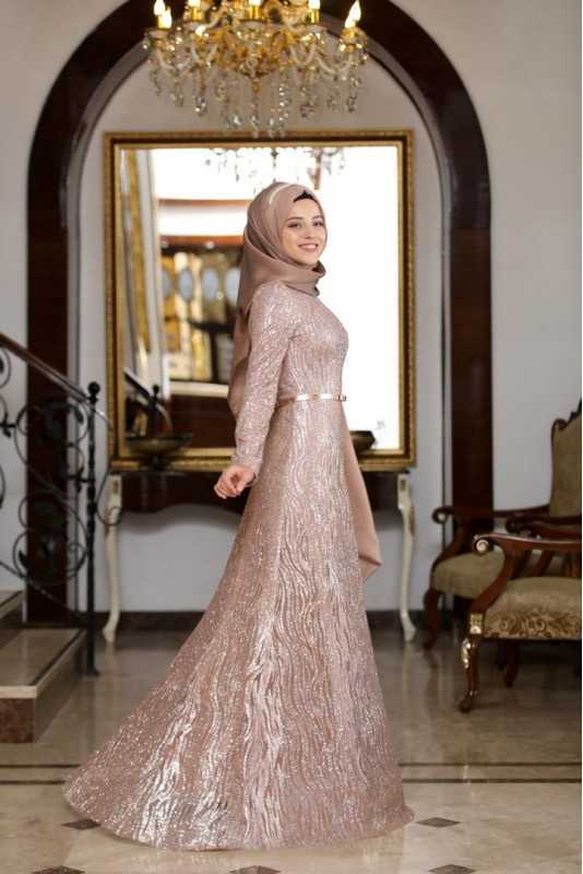 Al Marah Tesettür Selin Gold Abiye Elbise Modelleri