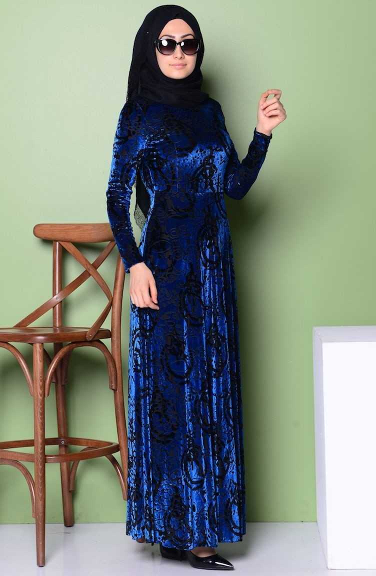 Sefamerve Tesettür Yakma Kadife Abiye Elbise Modelleri