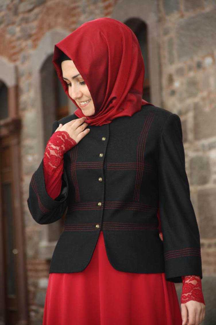 Pınar Şems Tesettür Çizgili Ceket Modelleri