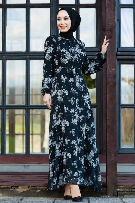 Neva Style Tesettür Çiçek Desenli Bahar Elbise Modelleri